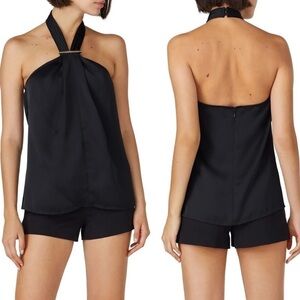 JASON WU Satin Halter Black Top Blouse
